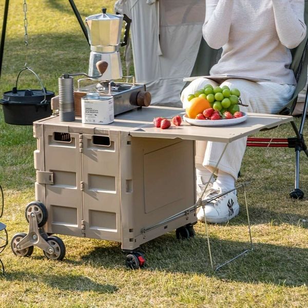 1 Stück Seeschifffahrt faltbarer Outdoor-Camping-Kleintisch, Einkaufen, der Bergstufen erklimmen kann, Faltbox mit Rädern, Angel-Aufbewahrungsbox, Picknickkorb,