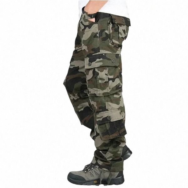 Camoue Camo Cargo Pant Homens Casual Multi-bolsos Baggy Combate Calças Soltas Geral Exército Militar Calças Táticas Hombre 44 X7EX #