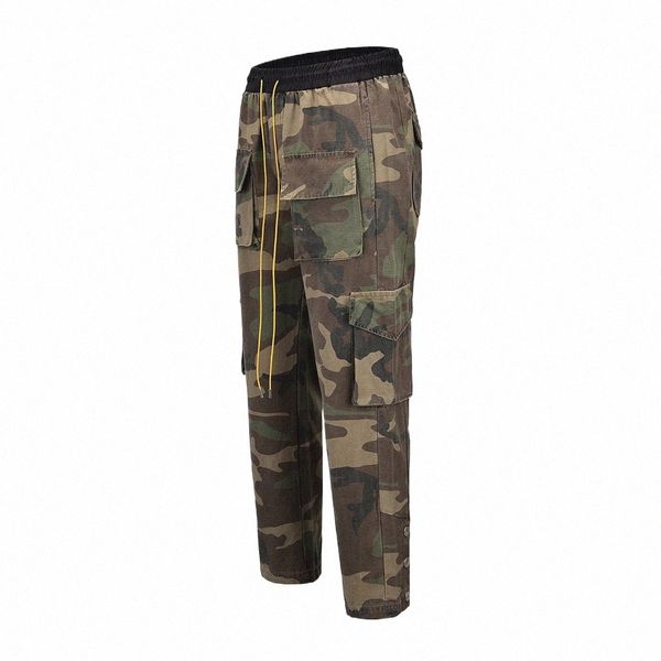 Camoue Cargo Pants Bieber Hip Hop Vintage Multi-bolso Bottom Butt Calças Cargo Masculinas Streetwear Mens Calças Militares O9mI #