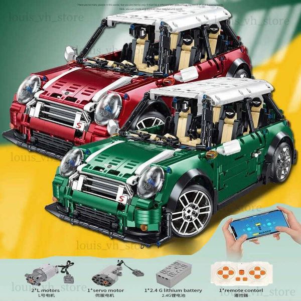 Bloco New 2292pcs MOC Cooper Classic Car Red e Green Mini MOC T5025B Blocos de construção de energia para adultos Veículos de brinquedos educacionais Modelo T240325