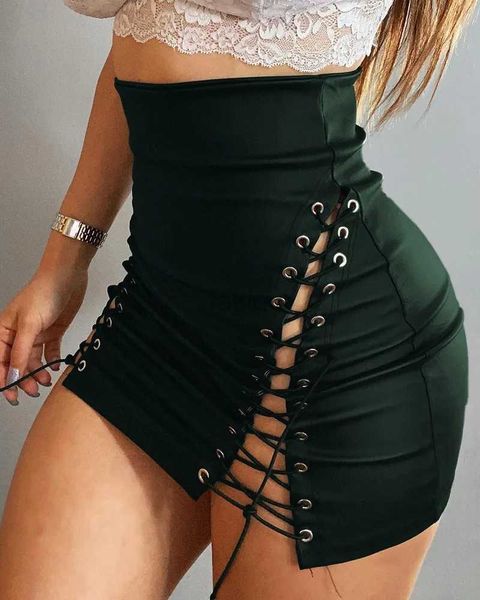 Sexy saia saias preto couro do plutônio das mulheres collants 2024 nova cintura alta rendas topo sexy delineador corpo apertado mini apertado feminino noite fora 24326