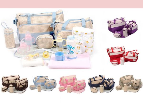 5 pezzi borsa maternità ospedaliera set mummia pannolini per bambini fasciatoio borsa per bottiglie borsa per fasciatoio borsa per pannolini con cerniera7477201