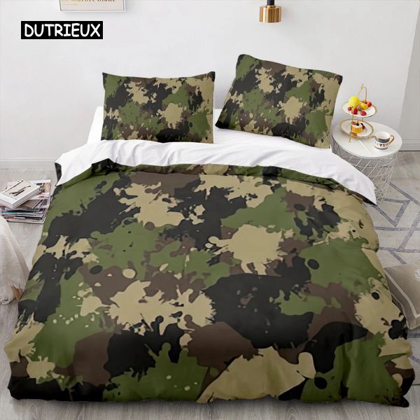 Set di biancheria da letto camuffato set astratto copripiumino coperta di comfort giungla verde camuffamento camuffato per adolescenti per ragazzi decorazioni per la casa per adulti