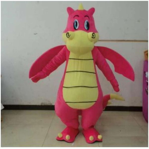 Trajes da mascote Natal Halloween dinossauro rosa com asas dos desenhos animados de pelúcia fantasia vestido traje da mascote