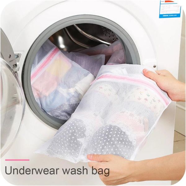 Çamaşır çantaları 3 boyutunda fermuarlı yeniden kullanılabilir çamaşır makinesi giyim çantası örgü net sütyen iç çamaşırı iç çamaşırı