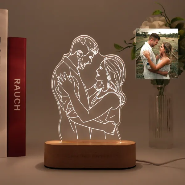 Moldura personalizada para fotos, base de madeira criativa usb com luz led, decoração para sala de estar, quarto, foto com texto personalizado