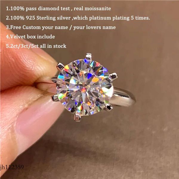 Solitaire 5 quilates real noivado feminino branco banhado a ouro laboratório anel de diamante esterlina sier anéis de casamento jóias 230419