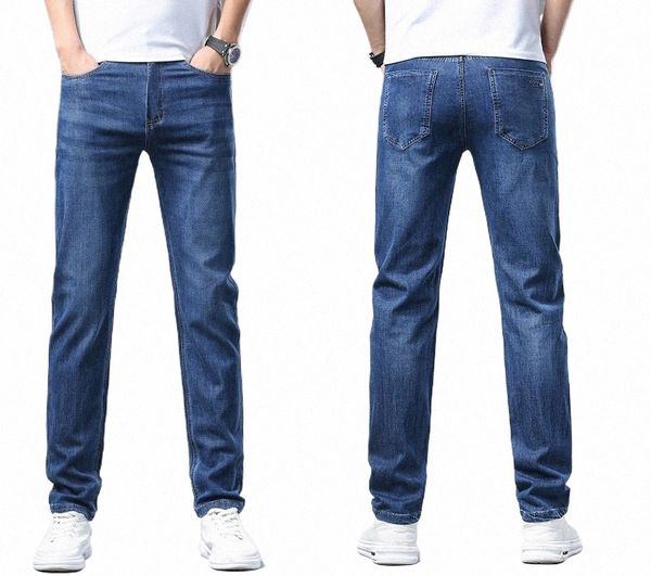 Nova elasticidade de lazer calças jeans soltas busin jeans casuais cultivar o caráter moral do vintage dos homens jeans retos t2t7 #