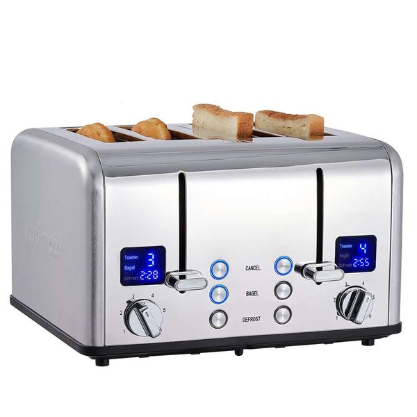 CUSIMAX 4-teiliger Toaster, klares LED-Display und ultrabreiter Schlitz, Dual-Bedienfeld mit 6 Schatteneinstellungen, Funktion zum Abbrechen des Bagel-Auftauens, herausnehmbare Reste