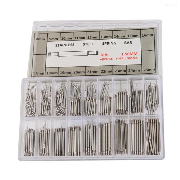 Uhr Reparaturkits 360pcs Edelstahlbandband -Gurt Link Pin Doppelflansch -Federstangen in 18 verschiedenen Größen - 8mm-25 mm (Silber)