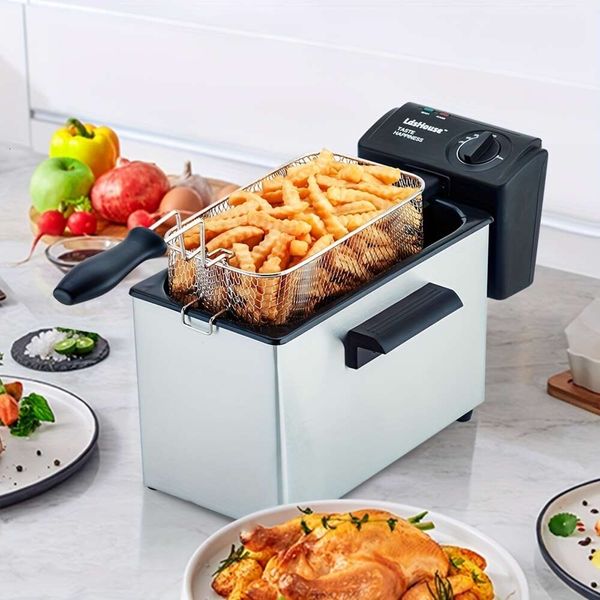 LDSHOUSE Professional Crage Electric Deep Fryer Basket Corpe с съемной крышкой с окном вида, 1800 Вт, 9 чашек/ 3,5 литров масла, нержавеющая сталь для дома