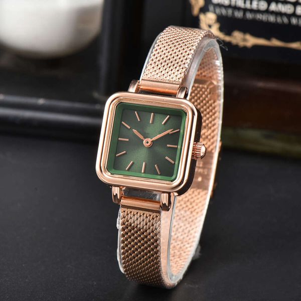 Moda versátil Two Needle Casual Square Solid Steel Band Quartz Women's Watch DW