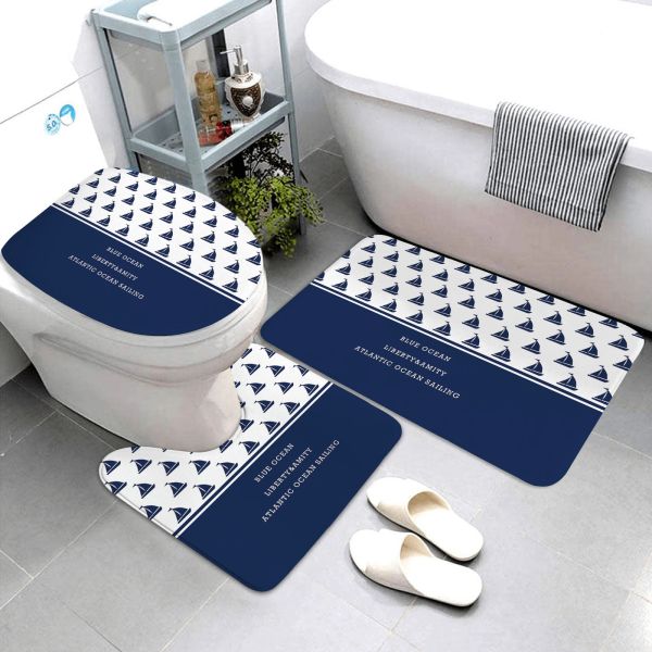 Tappetini blu scuro serie nautica tappetino da bagno in tre pezzi tappetini da bagno e tappetini prodotti da bagno, i tappetini da bagno possono essere personalizzati