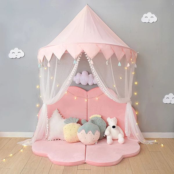 Kinder Teepee Zelte Kinder spielen Hausschloss Baumwollfaltbar Zelt Baldachin Bett Vorhang Baby Crib Netting Girls Boy Room Dekoration 240311