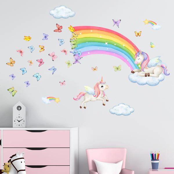 Adesivi Adesivi murali unicorno per bambina Ragazza Nuvole Stella Arcobaleno Decalcomania Camera da letto Decorazione camera dei bambini fai da te Poster artistico Carta da parati per bambini