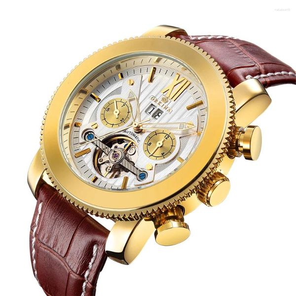 Armbanduhr Orkina Top Automatic Watch Golden Case Calendar Steampunk Männer mechanisch