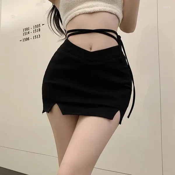 Etekler kadınlar yaz y2k split mini etek kızlar için harajuku seksi şık moda ince bağcıklı