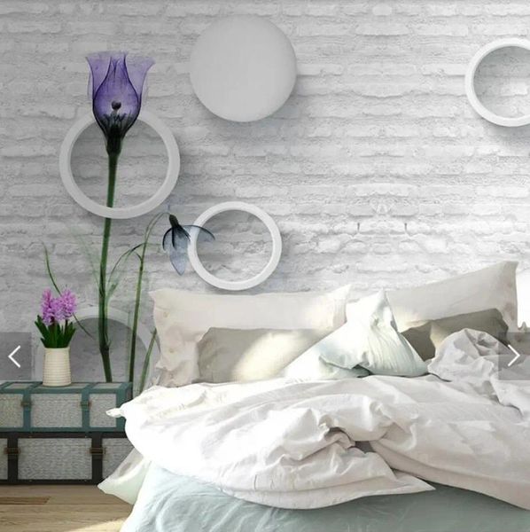 Sfondi Po Carta da parati 3D Mattoni Cerchio Palla Tulipano Fiore Arte astratta Carta murale per soggiorno TV Sfondo Decor Murales