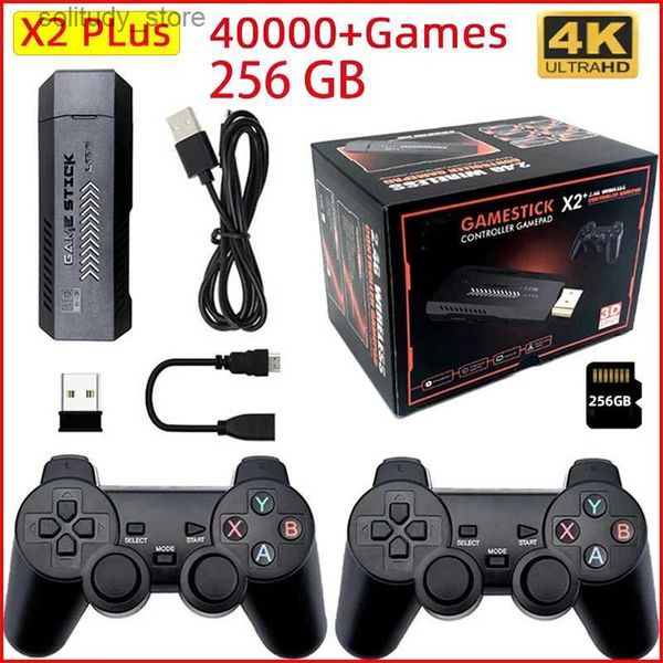 Jogadores de jogos portáteis X2 Plus 256G 50000 Game GD10 Pro 4K Game Stick 3D HD Retro Video Game Console Controlador sem fio TV 50 Simulador para 1/N64/DC Q240326