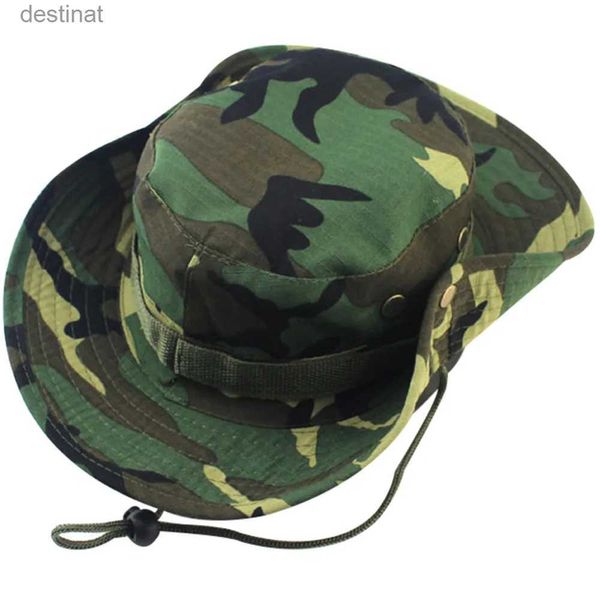 Cappelli a tesa larga Cappelli a secchiello Cappello da pescatore mimetico militare alla moda cappello da pescatore mimetico giungla largo cappello da pescatore da sole marrone cappello da campeggio C24326