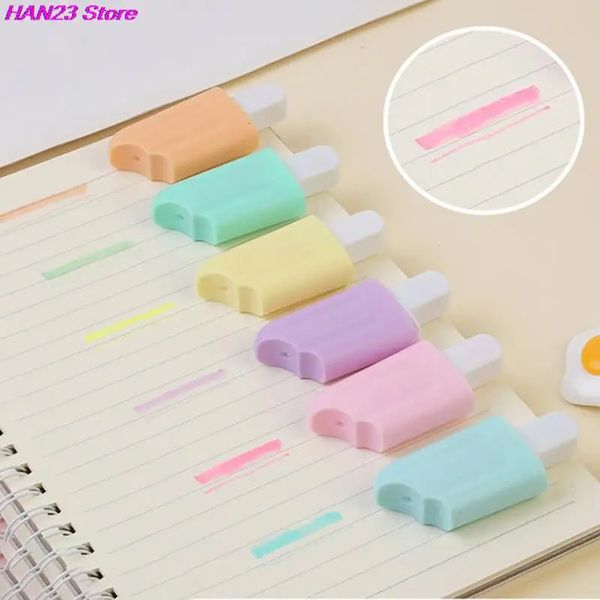 6 Teile/los Nette Cartoon Katze Textmarker Schule Büro Schreibwaren Studenten Zeichnung Liefert Kawaii Eis Mini Farbe Marker Stift 240320