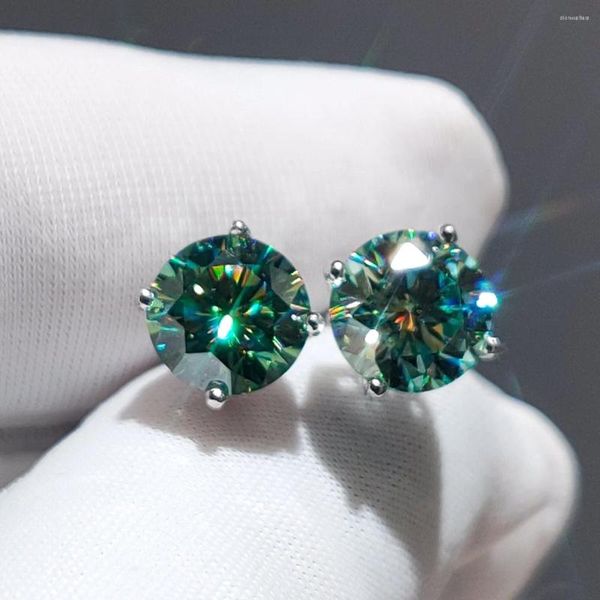 Brincos de prata 925 original total 4-6 ct redondo brilhante corte diamante teste passado verde moissanite joias de pedras preciosas de casamento