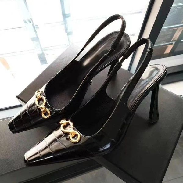 Sapatos de vestido 2024 sandálias de verão stiletto preto mulheres tamanho grande boca rasa grandes meninas conforto salto alto outono mules