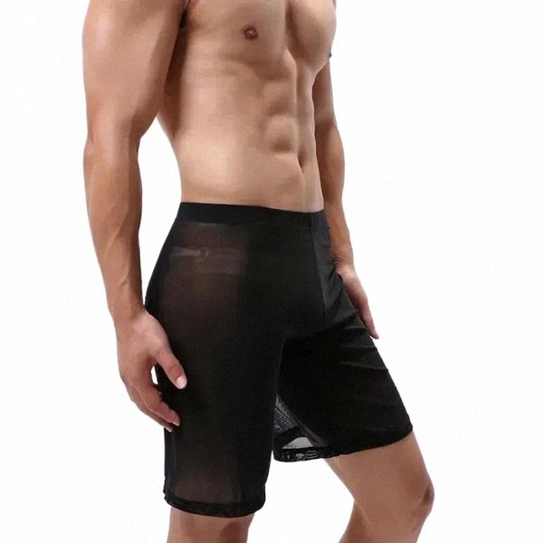 Одежда для сна Одежда для сна Прозрачный Lounge Gay Sexy Summer See Man Нижние шорты Sheer Funny Home Through Pants Brand Mesh h7Zr #