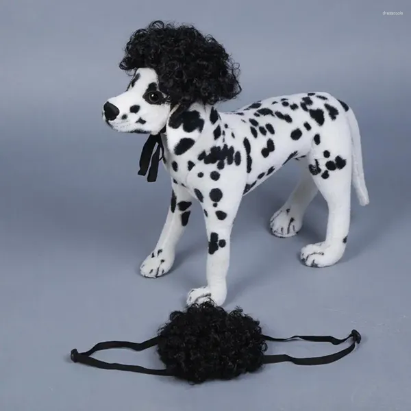 Cão vestuário cosplay prop encaracolado cabelo preto pet peruca traje adereços engraçado cabeça acessórios macio leve laço-up cinta