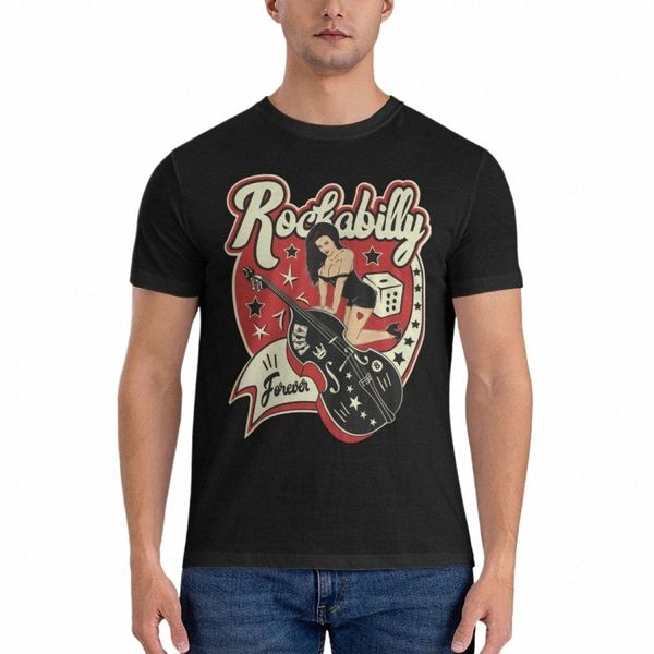 Rockabilly Pinup Sock Hop Rocker Vintage Rock and Roll Müzik Erkekler İçin Temel T-Shirts Vintage Rockabilly Rock and Roll 14 I2YV#