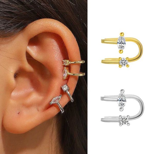 Ear Cuff Ear Cuff GUFTM Gold Silver Color Zircon Clip Brincos para Mulheres Homens Simples U Ear Cuff Non-Piercing Ear Clip Set Tendência Jóias Presente Y240326