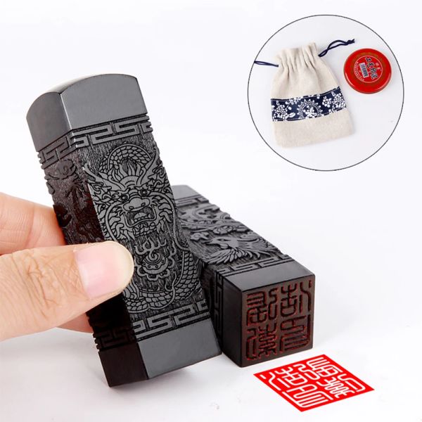 Craft User Custom Chinese Stamp Natural Nome in legno solido sigillo in legno Drago Drago Phoenix Private Coppia Scuola Private Gift