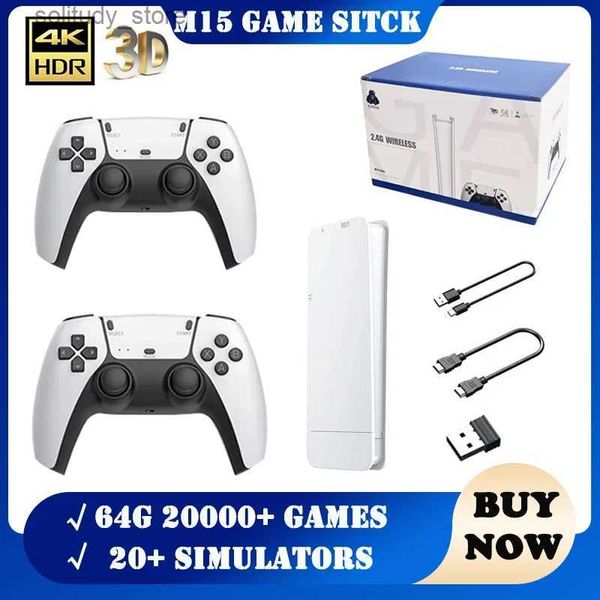 Jogadores portáteis M15 Game Stick Mini TV console portátil placa de vídeo sem fio 64G 20000 + jogo retro saída de alta definição duas pessoas uma pessoa etc Q240326