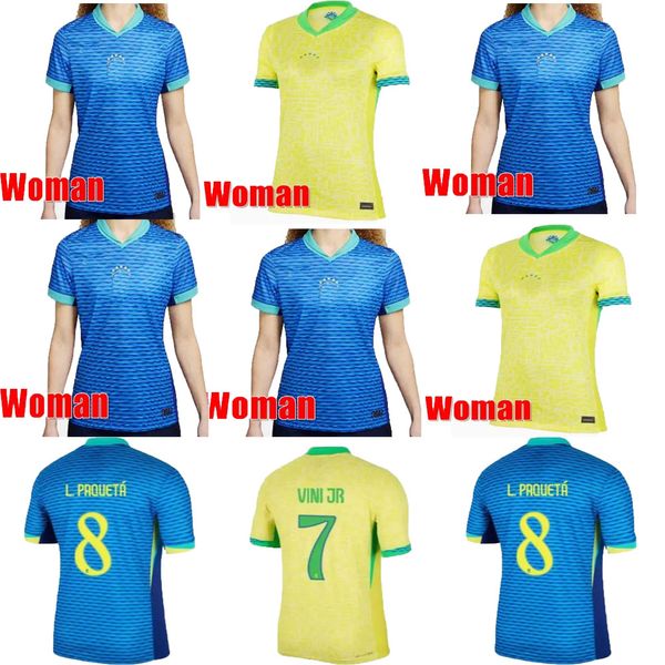 Materiale top in cotone Giallo blu 24/25 maglie da calcio bRAZILS Camiseta de futbol Maglia da calcio PAQUETA RAPHINHA maillots VINI JR brasil RICHARLISON DONNA NEYMAR