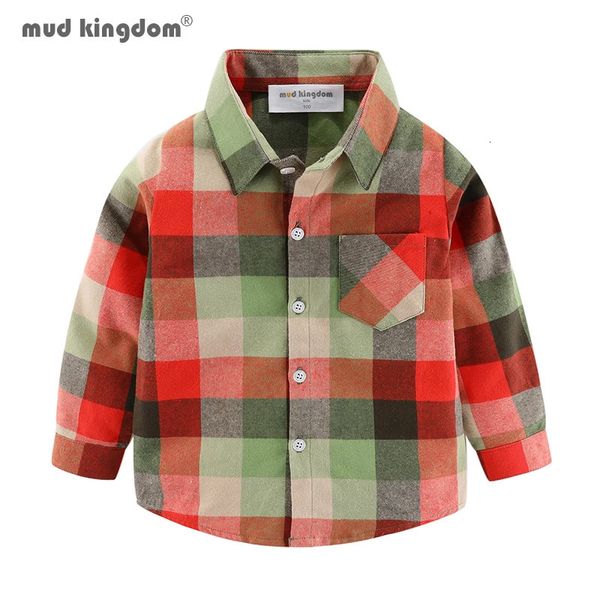 Mudkingdom Big Boy Garoto de flanela de algodão xadrez camisa para meninos Roll-up Shirts Longa Camisas Kids Clothes School Spring Outonot 240318