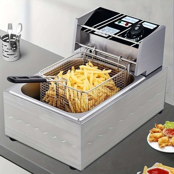 Friggitrice elettrica commerciale da banco in acciaio inossidabile, ideale per cucine domestiche e chef di ristoranti, perfetta per friggere pollo, patatine fritte, ciambelle, 110 V