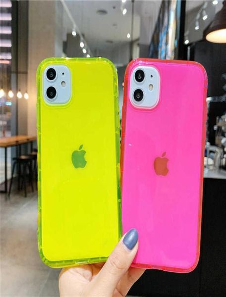 Neon Fluoreszenzfarbe Phone zurück -Deckung für iPhone 12 13 Mini 7 8 plus Soft TPU Clear Hülle für iPhone 12 13 11 Pro XR X XS Max SHO3307084