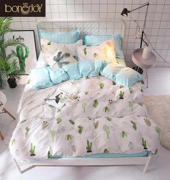 Bonenjoy Green Cactus Комплект постельного белья Queen Size Plant Home Простыня Односпальная кровать Белье ropa de cama King Bed Set Пододеяльник T20013497784