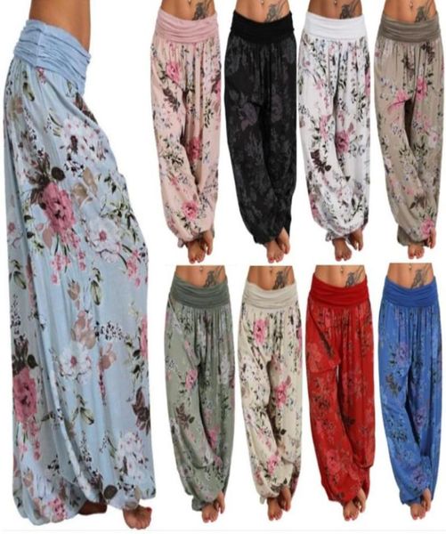 Women039s брюки Capris Vintage Women Bohemian Floral Print Длинной средней талию брюки гарем -эластики Boho пляжа плюс размер Mxxl7605115