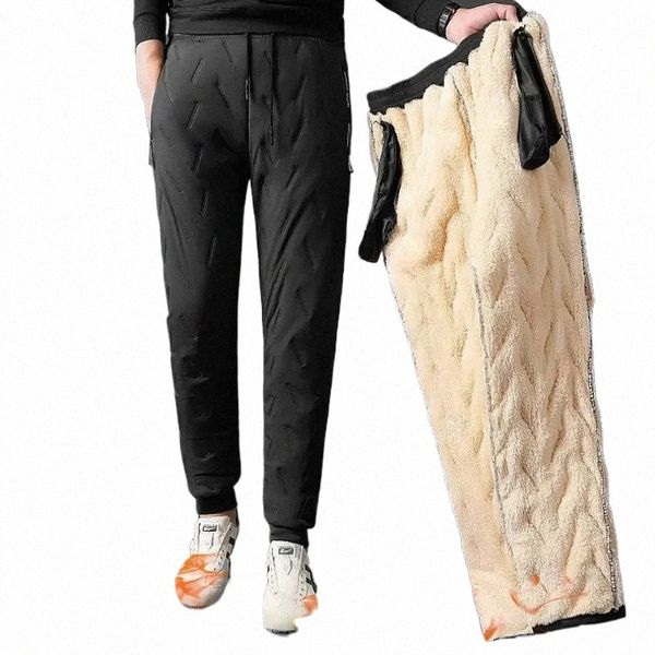 Брюки-котты мужские зимние утолщенные теплые мужские брюки с подкладкой из овечьей шерсти сотни больших размеров мужские ветрозащитные пуховые брюки t948 #