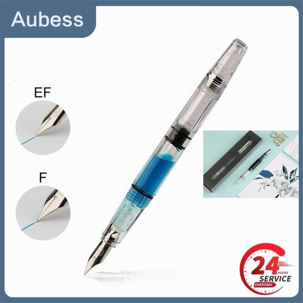 PENBBS 494 Kolbenfüllfederhalter Harz Transparent EF F Federn Schule Büro Business Stift zum Schreiben von Weihnachtsgeschenken Stift Schulbedarf 240307