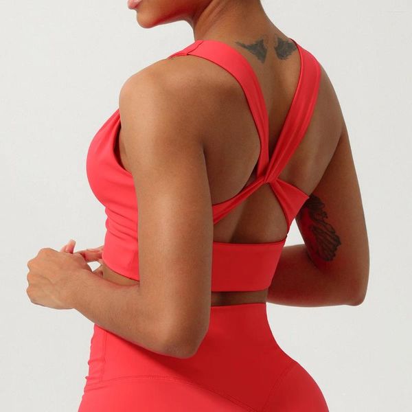 Roupa de yoga profundo decote em v ginásio roupas ampla alça de ombro sutiã cruz esportes à prova de choque sutiãs de fitness interior removível almofada no peito