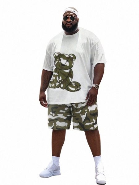 Zooy L-9XL Abito da uomo Retro Carto Camoue Bear Letters Maple Leaf Graffiti Retro Street Color Block T-shirt Pantaloncini Suit A2Ye #