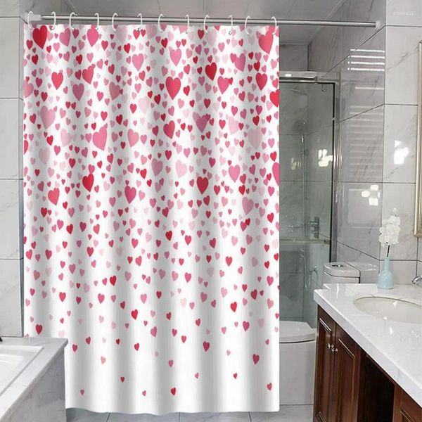 Tende da doccia Tenda da installazione facile San Valentino Stampa cuore d'amore Resistente all'acqua Lavabile in lavatrice per il bagno