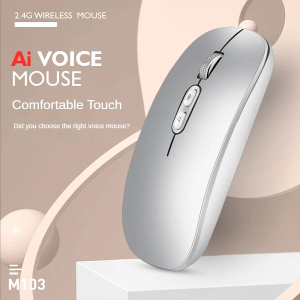 Ratos M103 2.4G Mouse Multilíngue Auto Tradução 1600DPI Ajustável PC Pesquisa por Voz Inteligente AI Voice Wireless Mouse para Game Office