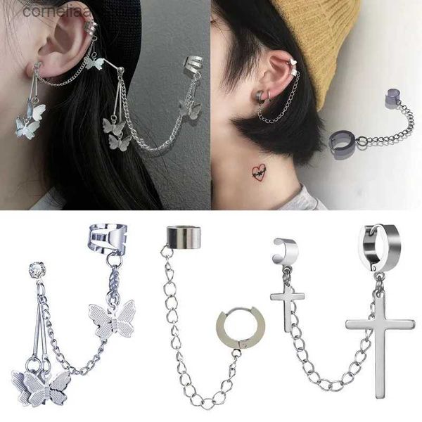 Ear Cuff Ear Cuff 1 clip per orecchino a farfalla in acciaio inossidabile non verniciato adatto per uomo/donna orecchini punk croce nera senza perforazioni regalo gioielli Y240326