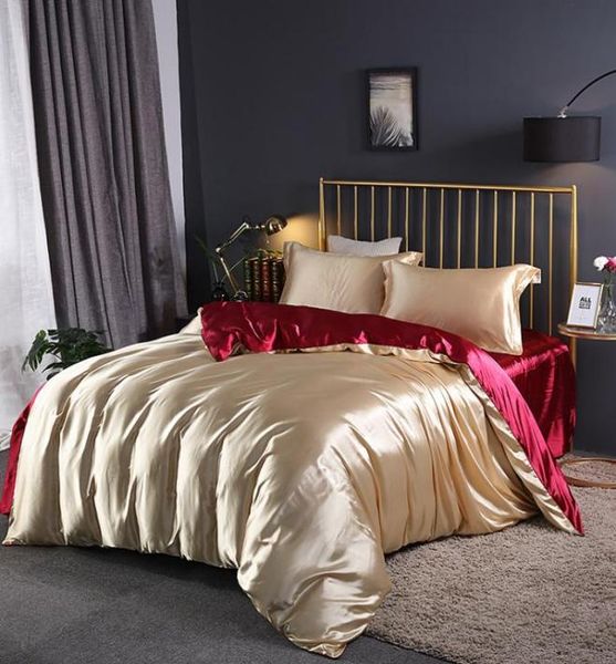 Designer cama consoladores conjuntos de cama luxo conjunto cetim seda edredão folha gêmeo única rainha king size conjuntos bedclothes2012793