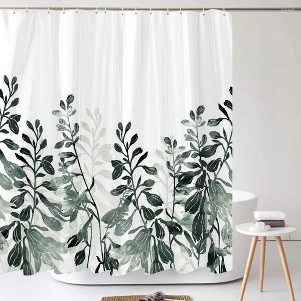 Cortinas de chuveiro à prova d'água, cortina com 12 ganchos, flores frescas, folhas, plantas, banho, pano de poliéster, acessórios de banheiro