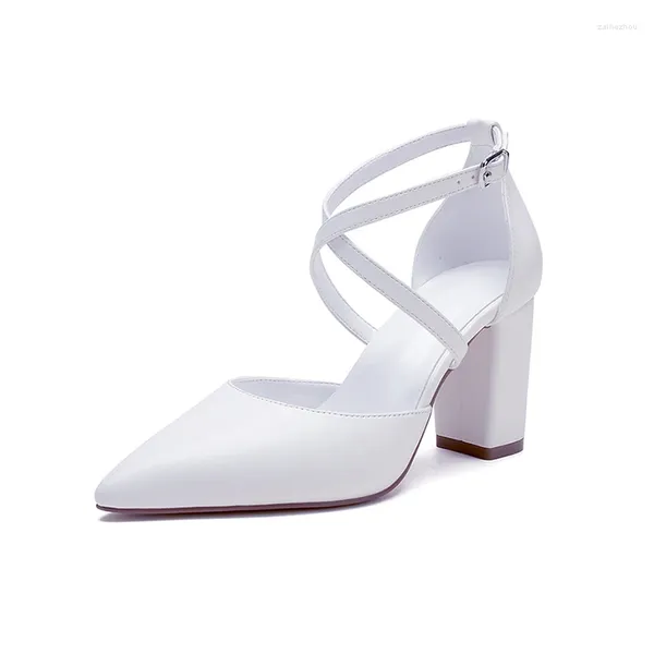 Sapatos de vestido PU Couro Microfibra Forro Senhoras Salto Alto Mulheres Primavera Verão Outono Marfim Branco Plus Size 46