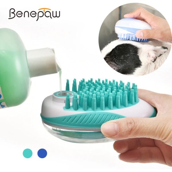 Pettini Benepaw Efficace spazzola da bagno per toelettatura animali domestici Spazzola morbida per massaggi per cani e gatti con dispenser per shampoo Pulisci peli sciolti e pelo morto